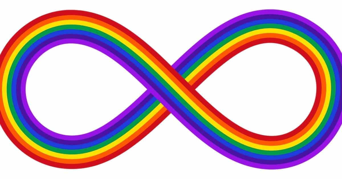 A rainbow infinity symbol on a white background