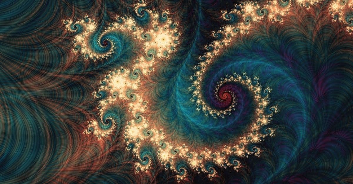 Blue and gold spiral fractal pattern